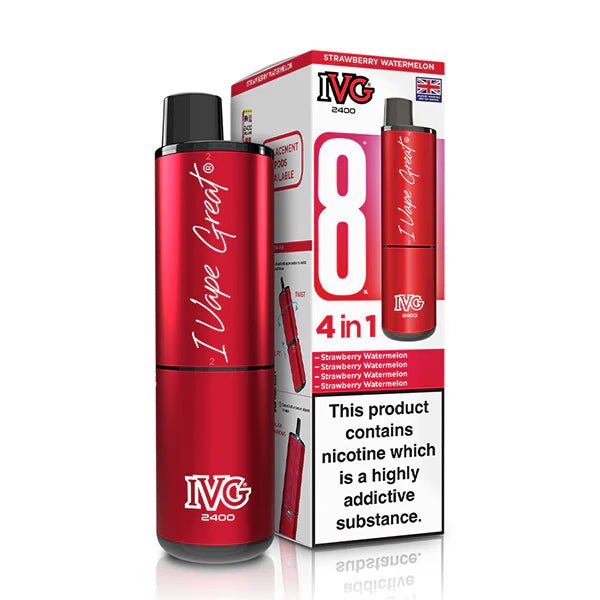IVG 2400 vape kit strawberry watermelon device and packaging on a white background - uk vape sales