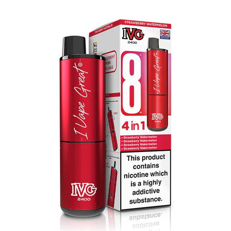 IVG 2400 vape kit strawberry watermelon device and packaging on a white background - uk vape sales