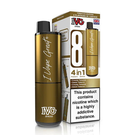 IVG 2400 vape kit tobacco edition device and packaging on a white background - uk vape sales