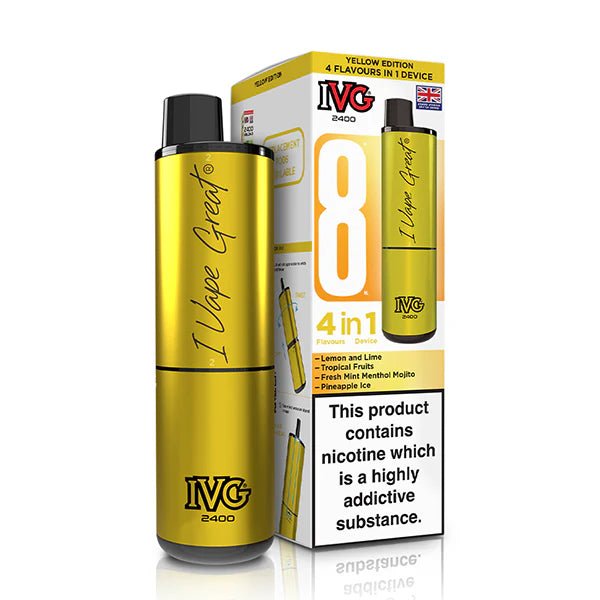 IVG 2400 vape kit yellow edition device and packaging on a white background - uk vape sales