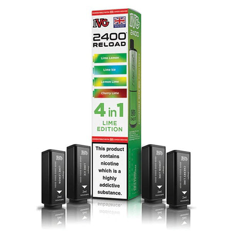 IVG 2400 4-in-1 Reload Pods lime edition with packaging on a white background - uk vape sales