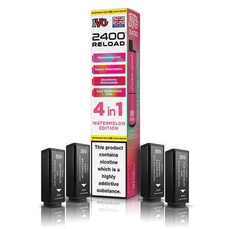 IVG 2400 4-in-1 Reload Pods watermelon edition with packaging on a white background - uk vape sales