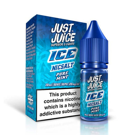 Just Juice Ice Nic Salts pure mint 10ml nic salt bottle and packaging - uk vape sales