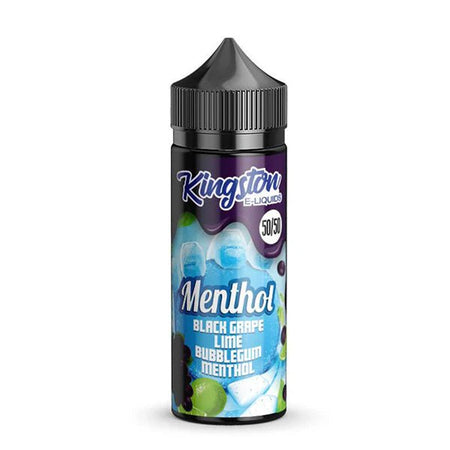Kingston 50/50 E-Liquid black grape lime bubblegum menthol  100ml shortfill bottle on a white background - uk vape sales