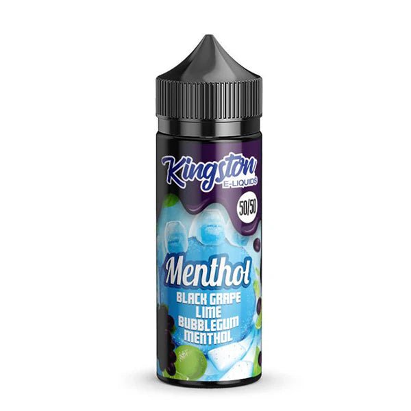 Kingston 50/50 E-Liquid black grape lime bubblegum menthol  100ml shortfill bottle on a white background - uk vape sales