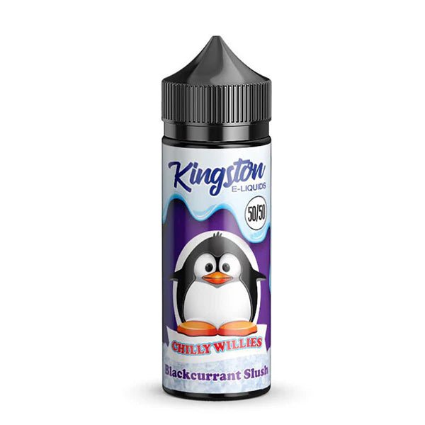 Kingston 50/50 E-Liquid blackcurrant slush chilly willies 100ml shortfill bottle on a white background - uk vape sales