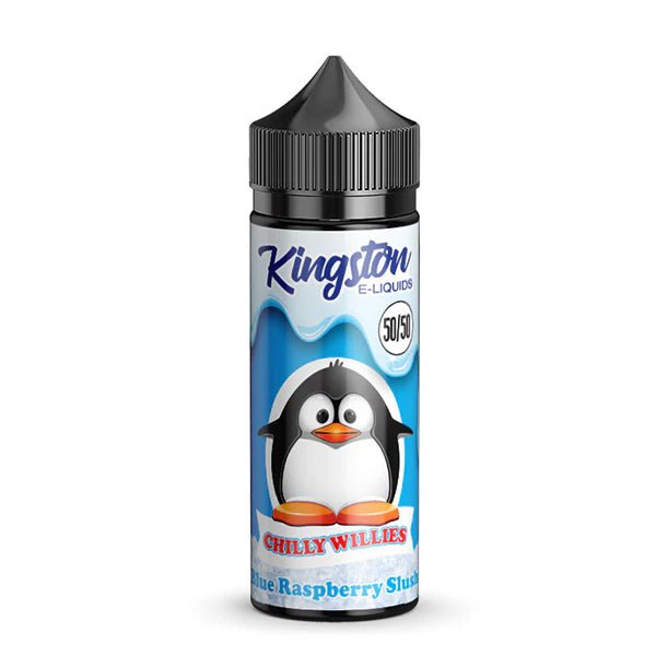 Kingston 50/50 E-Liquid blue raspberry slush chilly willies 100ml shortfill bottle on a white background - uk vape sales