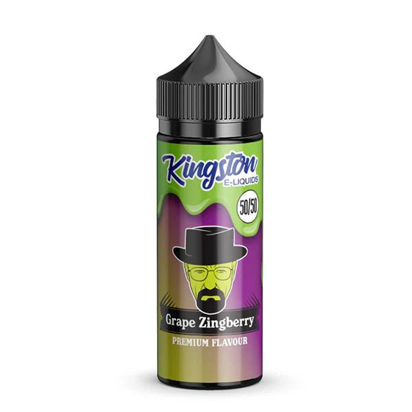 Kingston 50/50 E-Liquid grape zingberry 100ml shortfill bottle on a white background - uk vape sales