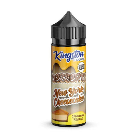 Kingston 50/50 E-Liquid New York Cheesecake Desserts 100ml shortfill bottle on a white background - uk vape sales