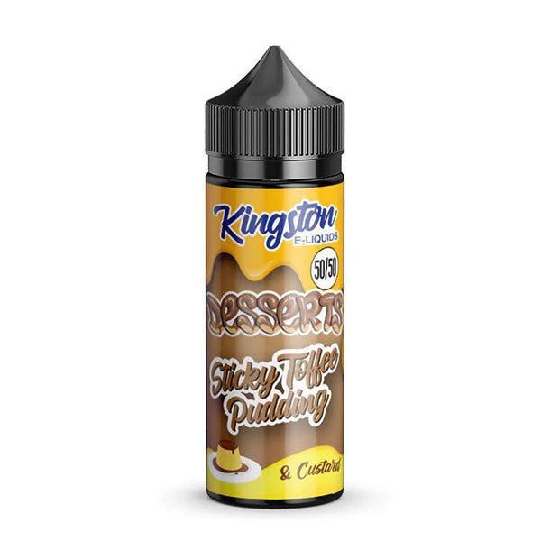 Kingston 50/50 E-Liquid sticky toffee pudding desserts 100ml shortfill bottle on a white background - uk vape sales