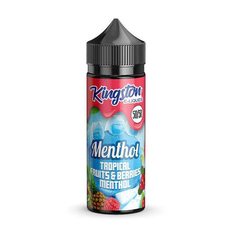 Kingston 50/50 E-Liquid tropical fruits & berries menthol 100ml shortfill bottle on a white background - uk vape sales