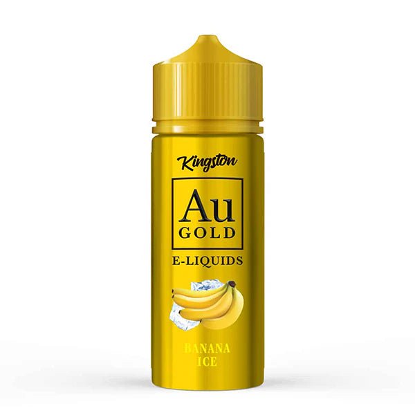 Kingston AU Gold E-Liquid banana ice 100ml shortfill bottle on a white background - uk vape sales