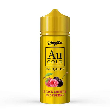 Kingston AU Gold E-Liquid black cherry raspberry 100ml shortfill bottle on a white background - uk vape sales