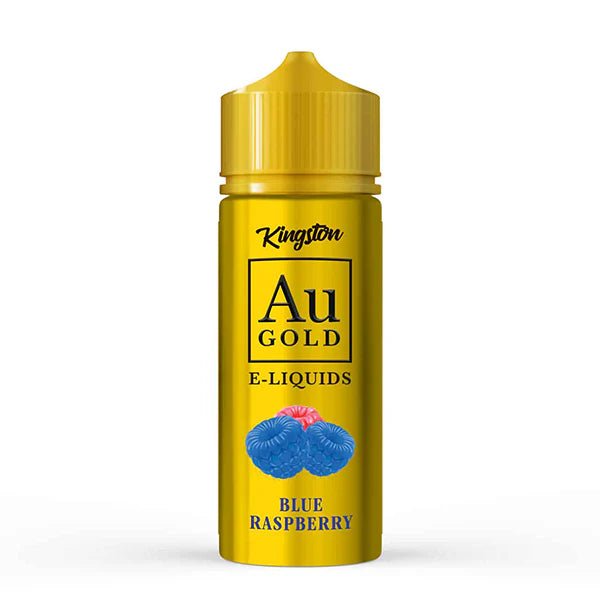 Kingston AU Gold E-Liquid blue raspberry 100ml shortfill bottle on a white background - uk vape sales