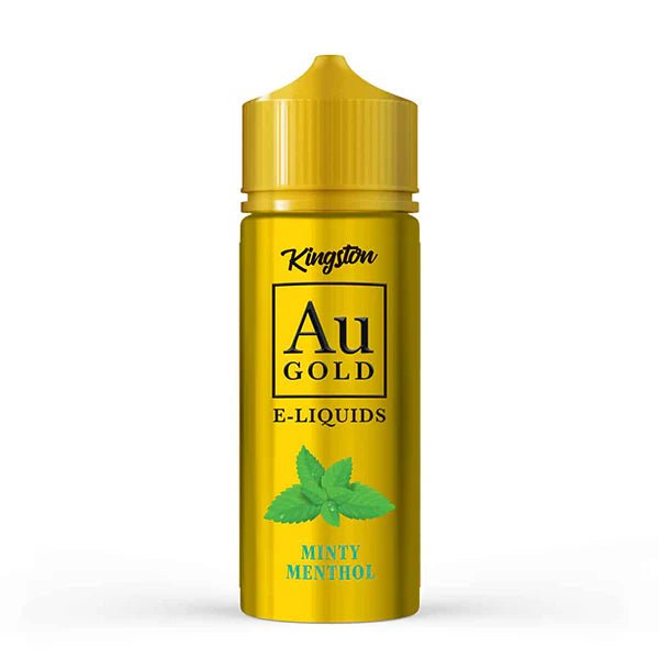Kingston AU Gold E-Liquid minty menthol 100ml shortfill bottle on a white background - uk vape sales