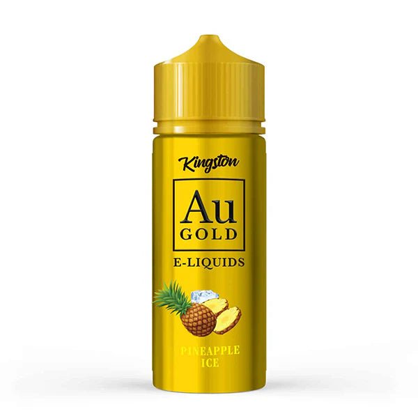 Kingston AU Gold E-Liquid pineapple ice 100ml shortfill bottle on a white background - uk vape sales