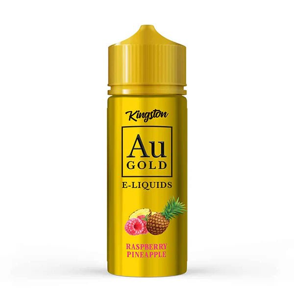 Kingston AU Gold E-Liquid raspberry pineapple 100ml shortfill bottle on a white background - uk vape sales