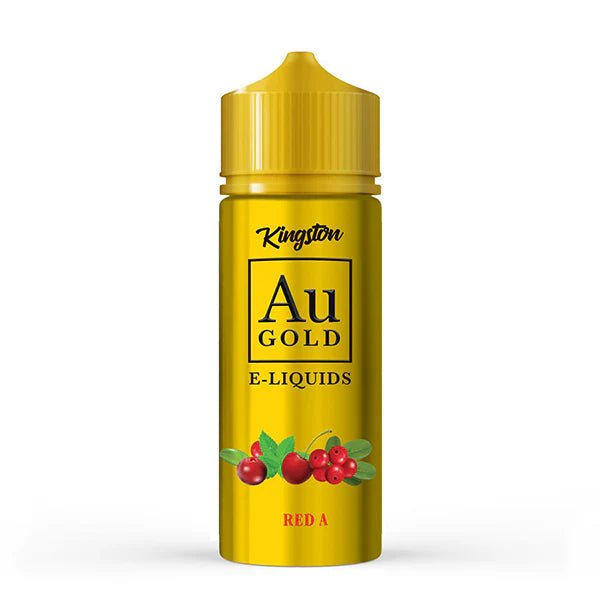 Kingston AU Gold E-Liquid red a 100ml shortfill bottle on a white background - uk vape sales