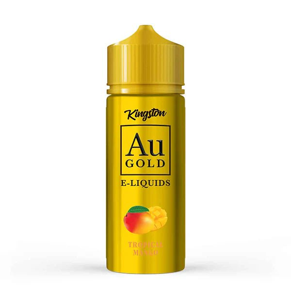 Kingston AU Gold E-Liquid tropical mango 100ml shortfill bottle on a white background - uk vape sales
