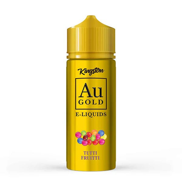 Kingston AU Gold E-Liquid tutti fruitti 100ml shortfill bottle on a white background - uk vape sales