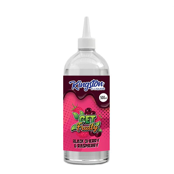 Kingston 500ml E-Liquid black cherry & raspberry get fruity 500ml bottle on a white background - uk vape sales
