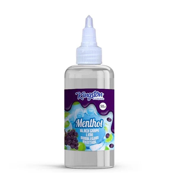 Kingston 500ml E-Liquid black grape lime bubblegum menthol 500ml bottle on a white background - uk vape sales