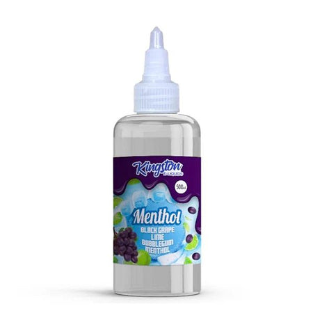 Kingston 500ml E-Liquid black grape lime bubblegum menthol 500ml bottle on a white background - uk vape sales