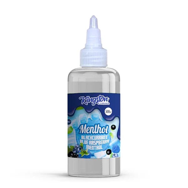 Kingston 500ml E-Liquid blackcurrant blue raspberry menthol 500ml bottle on a white background - uk vape sales