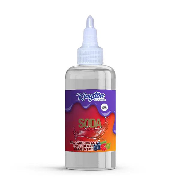 Kingston 500ml E-Liquid blackcurrant raspberry lemonade soda 500ml bottle on a white background - uk vape sales