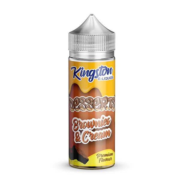 Kingston Desserts E-Liquid brownies & cream 100ml shortfill bottle on a white background - UK vape sales