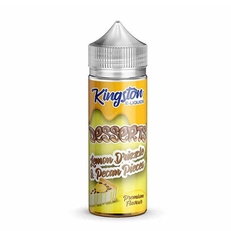 Kingston Desserts E-Liquid lemon drizzle & pecan pieces 100ml shortfill bottle on a white background - UK vape sales