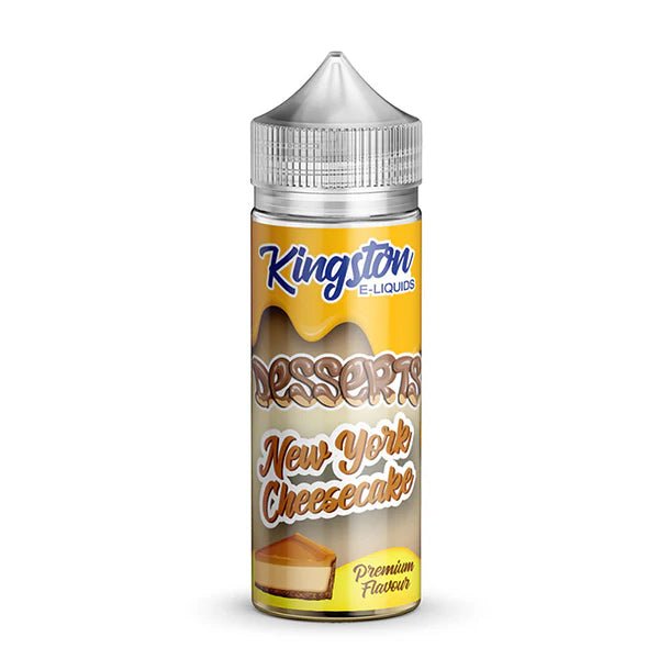 Kingston Desserts E-Liquid New York Cheesecake 100ml shortfill bottle on a white background - UK vape sales