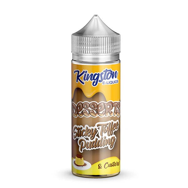 Kingston Desserts E-Liquid sticky toffee pudding 100ml shortfill bottle on a white background - UK vape sales