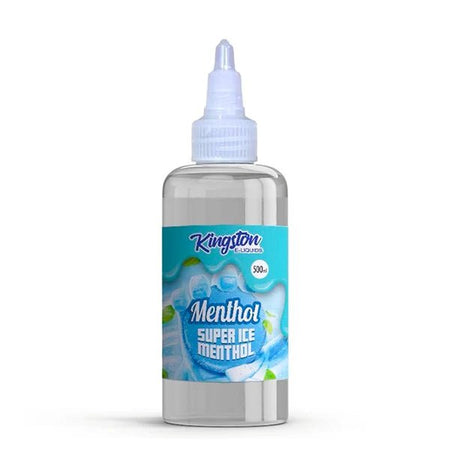 Kingston 500ml E-Liquid super ice menthol 500ml bottle on a white background - uk vape sales