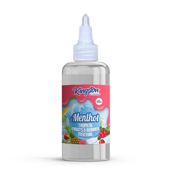 Kingston 500ml E-Liquid tropical fruits & berries menthol 500ml bottle on a white background - uk vape sales