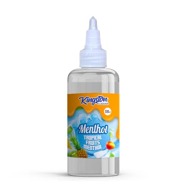 Kingston 500ml E-Liquid tropical fruits menthol 500ml bottle on a white background - uk vape sales