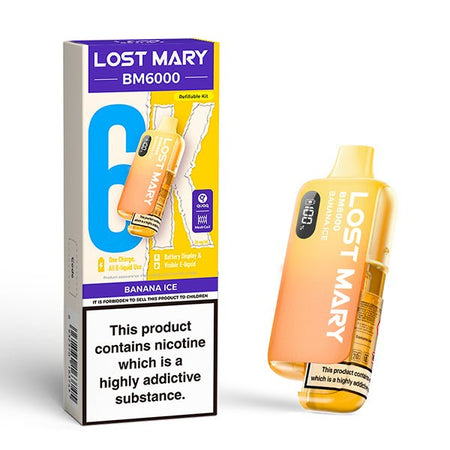 Lost Mary BM6000 vape kit banana ice device and packaging on a white background - uk vape sales