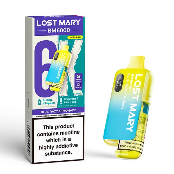 Lost Mary BM6000 vape kit blue razz lemonade device and packaging on a white background - uk vape sales
