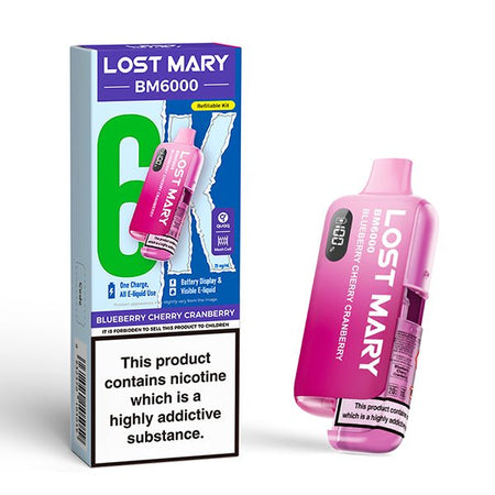Lost Mary BM6000 vape kit blueberry cherry cranberry device and packaging on a white background - uk vape sales