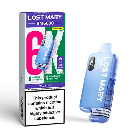 Lost Mary BM6000 vape kit mad blue device and packaging on a white background - uk vape sales