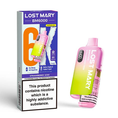 Lost Mary BM6000 vape kit strawberry kiwi device and packaging on a white background - uk vape sales