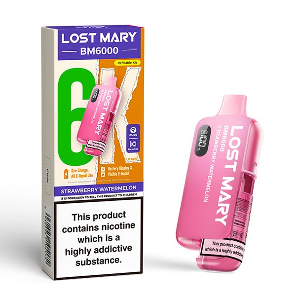 Lost Mary BM6000 vape kit strawberry watermelon device and packaging on a white background - uk vape sales