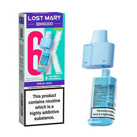 Lost Mary BM6000 Refill Pods fresh mint with packaging on a white background - uk vape sales