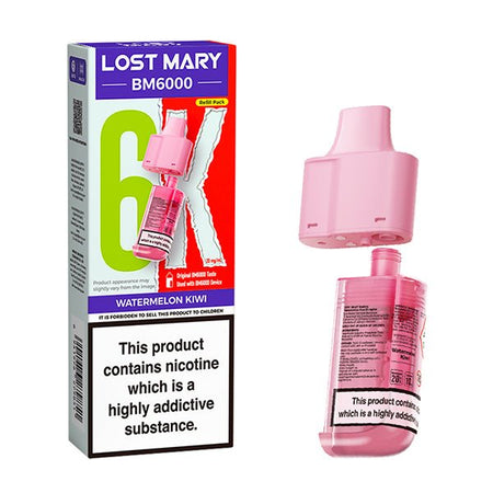 Lost Mary BM6000 Refill Pods watermelon kiwi with packaging on a white background - uk vape sales