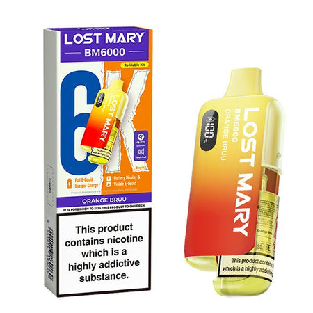 Lost Mary BM6000 vape kit orange bruu device and packaging on a white background - uk vape sales