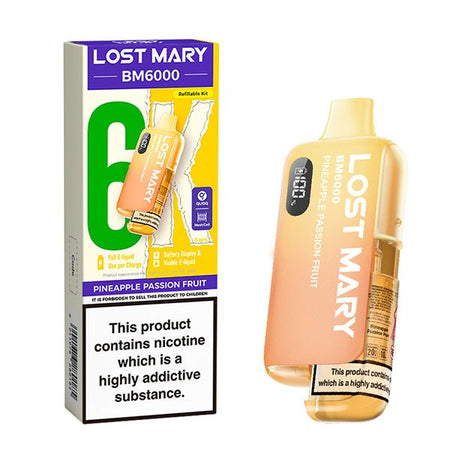 Lost Mary BM6000 vape kit pineapple passion fruit device and packaging on a white background - uk vape sales