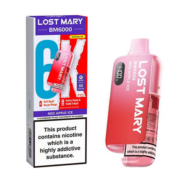 Lost Mary BM6000 vape kit red apple ice device and packaging on a white background - uk vape sales