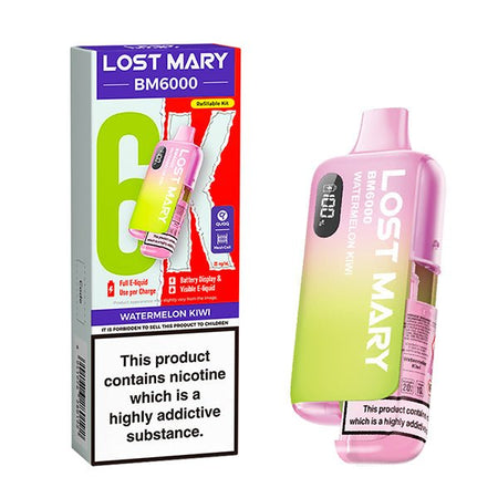 Lost Mary BM6000 vape kit watermelon kiwi device and packaging on a white background - uk vape sales