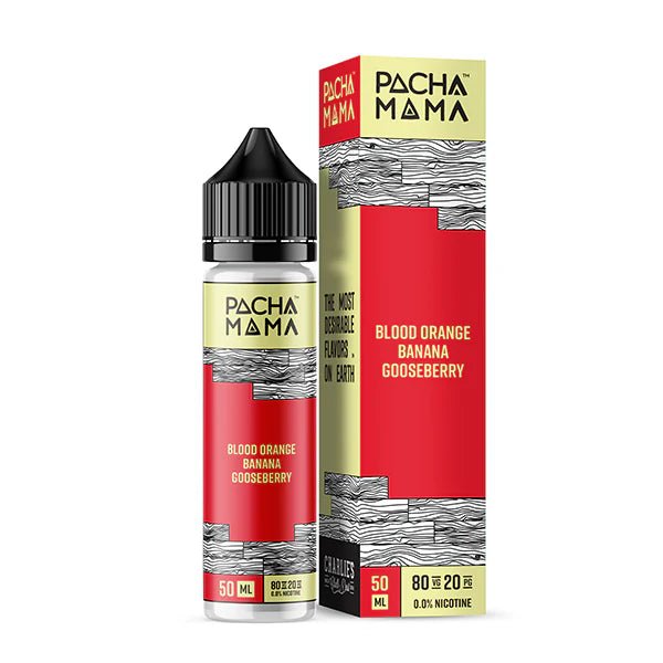 Pacha Mama E-Liquid Blood Orange Banana Gooseberry 50ml shortfill bottle and packaging on a white background - UK vape sales