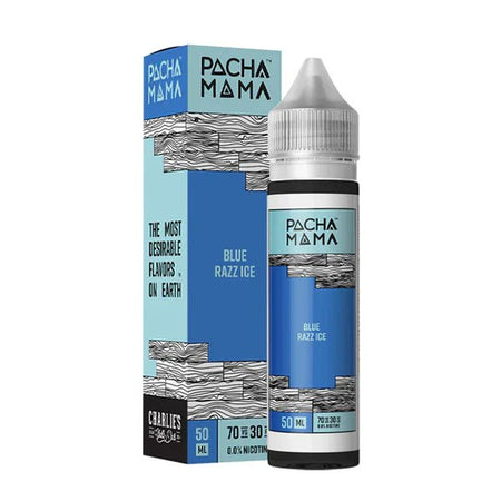 Pacha Mama E-Liquid Blue Razz Ice 50ml shortfill bottle and packaging on a white background - UK vape sales